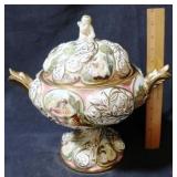 Greek Style Large Porcelain Compote with Lid