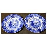 Pair Blue / White Transferware Plates