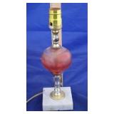 Cranberry Glass Lamp w/Marble Base