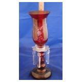 Etched Cranberry Glass Oil Lamp
