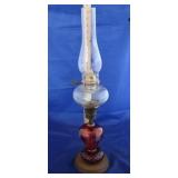 Etched Cranberry Glass Oil Lamp