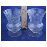 Pair of Antique Etched Glass Vases 2pc.