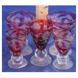 Lot of Etched Cranberry Glasses 5pc.