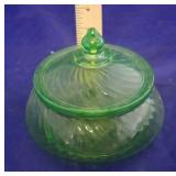 Green Glass Candy Dish w/Lid