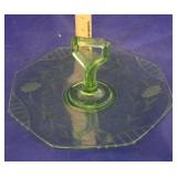 Green Glass Serving Dish w/Handle