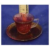 Cranberry Glass Cup & Saucer (2pc)