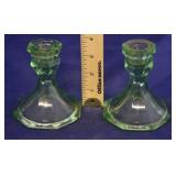 Pair of Green Glass Candle Holders (2pc)