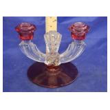 Cranberry w/Clear Glass Candle holder
