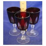 Set of 3 Antique Ruby w/Clear Goblets (3pc)