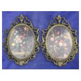 Pair Brass Frame Floral Prints (2pc)