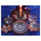 Lot of Assorted Red w/ Clear Glass Items 10pc.