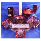 Lot of Assorted Red w/ Clear Glass Items 10pc.