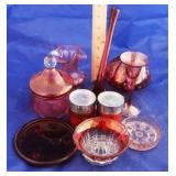 Lot of Assorted Red w/ Clear Glass Items 10pc.
