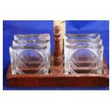 Mid Century Ash Tray Set w/ Wood Carrier