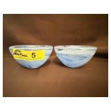 Pair of Blue Swirl Pattern Kosta Boda Atoll