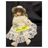 Vintage 8'  full Porcelein Doll, No Markings