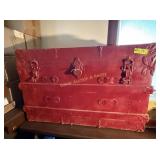 Large Antique Red Trunk 34W X 22T X 20 D