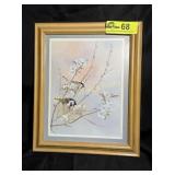 9.5 X 11.5 Framed & signed print of birds & flower