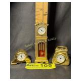 3 Miniature Clocks Grand, Purse & Table