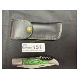 Folding Damascus blade poket knife with cork screw