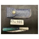 4' folding Damascus blade pocket knife with sheath
