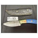 Wood handle Damascus blade hunting knife w sheath