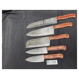 5 piece Custom made Full tung, Damascus blade Chef