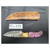 fixed blade, full tung Damascus blade with sheath