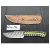 Damascus blade hunting knife with sheath
