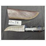 Damascus blade hunting knife with sheath
