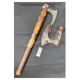 Dasascus steel Vicking bearded ax with leather