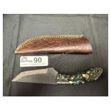 Damascus blade hunting knife with sheath