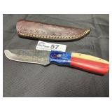 Red, White & Blue Knife with Leather sheath