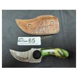 Damascus Blade Skinner with leather sheath