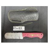 Pink & Black Bull Cutter Knife with Leather Sheath