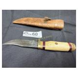 Damascus camping / hunting knife & sheath