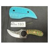 Damascus blade custom made skinner with sheath