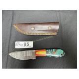 Damascus steel hunting knife with sheath