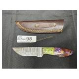 Damascus Boot / Tracker knife with leather sheath