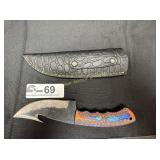 Custom made hunting knife with gut hook w/ sheath