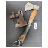 Dasascus Steel bladed hatchet with leather grip
