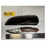 Handmade Damascus steel blade with bear cut-out