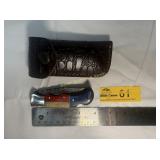 Custom Damascus Steel  pocket knife with sheath