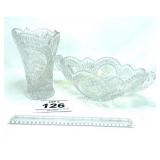 PRESSED GLASS VASE AND BOWL