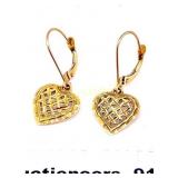 10K GOLD EARRINGS HEART DANGLE DIAMOND CUT