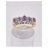 14k Ring w Amethyst & Diamond Stones - 3.4g APPROX