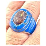 OPAL NATIVE STERLING RING BLUE STONES BY CHEROKEE