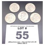 LOT OF 5 1972 D EISENHOWER SILVER DOLLARS ONE MONY