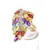 10K GOLD LADIES RING MULTI COLOR STONES W DIAMONDS