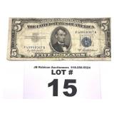 1953 A $5 DOLLAR SILVER CERTIFICATE ALIGNMENT ERRO
